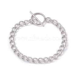304 Stainless Steel Curb Chain Bracelet with Toggle Clasp for Women, Stainless Steel Color, 8-5/8 inch(22cm)(BJEW-E017-01P)