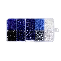 DIY 10 Grids ABS Plastic & Glass Seed Beads Jewelry Making Finding Beads Kits, Round & Rondelle, Dark Blue, 2~6x1.5~5.5mm, Hole: 0.8~1.6mm(DIY-G119-01B)