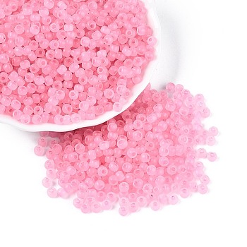 6/0 Transparent Inside Colours Glass Seed Beads, Rondelle, Round Hole, Hot Pink, 4x3mm, Hole: 1.2~1.5mm, about 6080pcs/pound