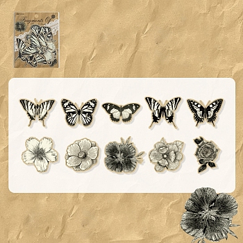20Pcs 10 Styles Paper Self-Adhesive Stickers, for DIY Album Scrapbook, Butterfly, Gainsboro, 38~60x38.5~65x0.2mm, 2pcs/style