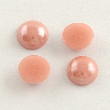 Pearlized Plated Opaque Glass Cabochons, Half Round/Dome, Rosy Brown, 13~14x5~5.5mm