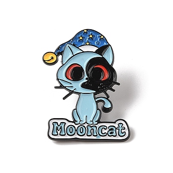 Enamel Pins, Black Alloy Brooches for Backpack Clothes, Cat, Sky Blue, 30x23.5x1.5mm