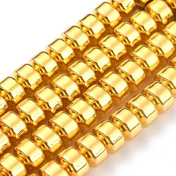 Non-magnetic Synthetic Hematite Beads Strands, Galvanic Plating(Color Retention for 1 Year), Column, Golden Plated, 8x5.5mm, Hole: 1.2mm, about 70pcs/strand, 16.14 inch(41cm)