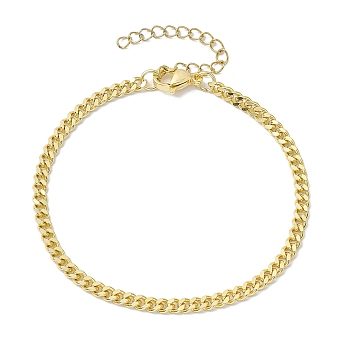Brass Curb Chain Bracelets for Women Men, Golden, 7-1/4 incha(18.5cm)