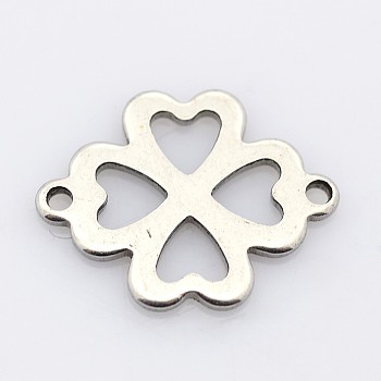 201 Stainless Steel Slice Links connectors, Four-Leaf Clover, Stainless Steel Color, 16.5x21x1mm, Hole: 1mm