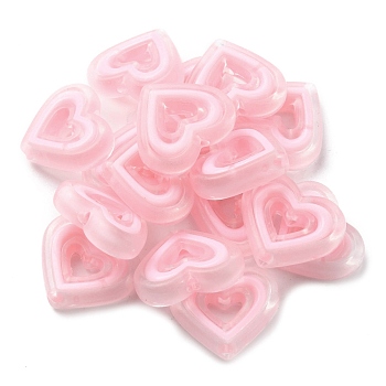 Acrylic Beads, Bead in Bead, Heart, Pink, 19.5x23x6mm, Hole: 3mm, about 280pcs/500g