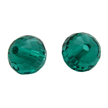 Peacock Green Faceted Round Glass Loose Beads, about 10mm in diameter, hole: 1.5mm