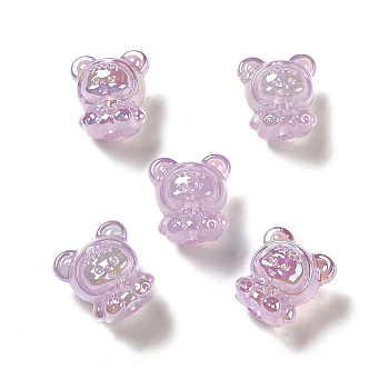UV Plating Rainbow Iridescent Acrylic Beads, Baby Girl with Bear Clothes, Violet, 17.5x16.5x14mm, Hole: 3.5mm