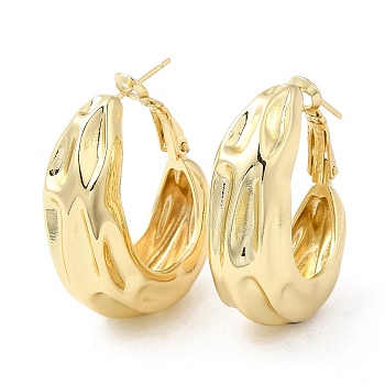 Brass Textured Thick Hoop Earrings for Women, Real 16K Gold Plated, 35x29mm