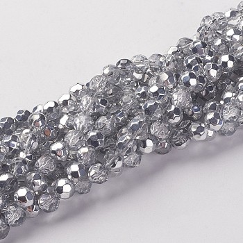 13 inch Faceted Round Glass Beads, Clear, Half Plated With Silver, Beads: 6mm in diameter, hole: 1mm, about 50pcs/strand
