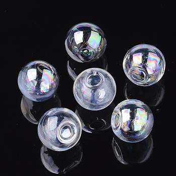 Round Handmade Blown Glass Globe Ball Bottles, for Glass Vial Pendants Making, Clear AB, 16x15mm, Half Hole: 4.5~5mm