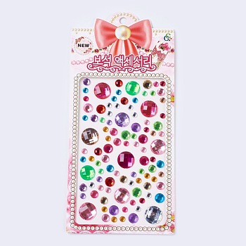 Self Adhesive Mobile Phone Stickers, Acrylic Rhinestone Stickers, Faceted, Half Round, Mixed Color, 5.5~18x1.5~3mm, Package Size: 24x11.6x0.4cm