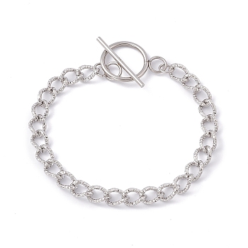 304 Stainless Steel Curb Chain Bracelet with Toggle Clasp for Women, Stainless Steel Color, 8-5/8 inch(22cm)