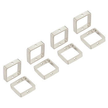 Brass Bead Frame, with 2 Hole, Square, Silver, 15x15x4mm