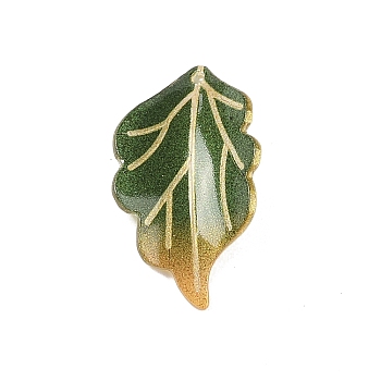 Printed Transparent Acrylic Pendants, Leaf, Dark Olive Green, 27x15x3.5mm, Hole: 1mm