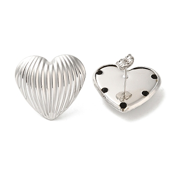 Brass Stud Earrings for Women, Heart, Platinum, 23x25mm