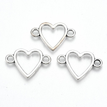 Tibetan Style Alloy Links Connector, Lead Free & Cadmium Free, Heart, Antique Silver, 16x23x1.5mm, Hole: 2.5mm