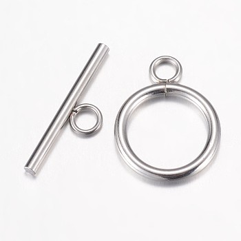 304 Stainless Steel Toggle Clasps, Stainless Steel Color, Ring: 20.5x15.5x2mm, Hole: 3mm, Bar: 23x7mm