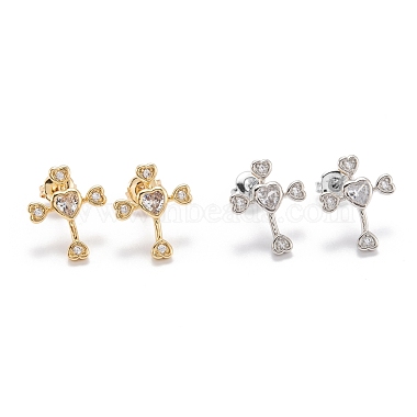 Clear Cross Brass Stud Earrings