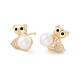 Cubic Zirconia Bear Stud Earrings with Acrylic Pearl(EJEW-F282-49G)-1
