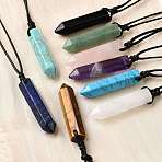 Natural & Synthetic Mixed Gemstone Faceted Bullet Pendant Waxed Cord Necklaces, 30.71 inch(78cm)(NJEW-Q030-01A)