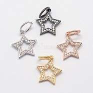 CZ Brass Micro Pave Cubic Zirconia Five-Pointed Star Charms, Mixed Color, 15x14x2mm, Hole: 4mm, Ring: 5.5x1.2mm(ZIRC-L018-07)