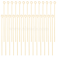 100Pcs Brass Eye Pins, Real 18K Gold Plated, 51x3x0.7mm, 21 Gauge, Hole: 1.5mm(KK-BBC0002-88)