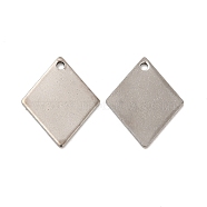 201 Stainless Steel Pendants, Rhombus Charm, Stainless Steel Color, 16x13x0.5mm, Hole: 1.2mm(STAS-P320-26P)