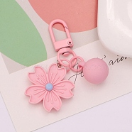 Resin Flower Pendant Decoration, with Bell and Swivel Snap Hooks Clasps, for Bag Ornaments, Pink, 31x15mm(PW-WG31688-01)