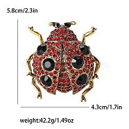 Alloy Rhinestone Brooch for Backpack Clothes, Ladybug, Golden, Jet, 58x43mm(PW-WG27B6F-04)