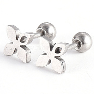 201 Stainless Steel Flower Barbell Cartilage Earrings, Screw Back Earrings, with 304 Stainless Steel Pins, Stainless Steel Color, 6x6x2mm, Pin: 1mm(EJEW-R147-26)