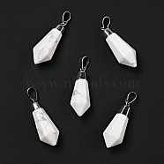 Natural Howlite Pointed Pendants, with Platinum Tone Brass Findings, Bullet, 35~36.5x13~13.5x12mm, Hole: 5x7mm(G-P474-02P-09)