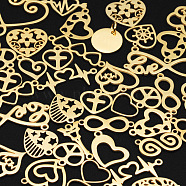 201 Stainless Steel Pendants and Links Connectors, Heart Mixed Shapes, Laser Cut, Golden, 8~24.5x6~25x1mm, Hole: 1.2~3mm, 50pcs/set(STAS-T056-M009-2)