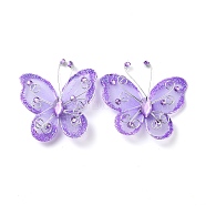 Butterfly Glitter Powder Gauze Costume Accessories, Sewing Craft Decoration, with Acrylic Rhinestone and Iron Wire, Blue Violet, 56x48x10.5mm(DIY-WH0308-126B)
