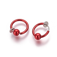 Electroplate Brass Retractable Clip-on Earrings, Non Piercing Spring Hoop Earrings, Cartilage Earring, with Removable Beads, Red, 12.6x0.8~1.6mm, Clip Pad: 4.5mm(EJEW-L221-02D)