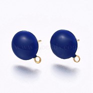 Ion Plating(IP) 304 Stainless Steel Stud Earring Findings, with Loop, Enamel, Flat Round, Golden, Blue, 12.5x10x2mm, Hole: 1.2mm, Pin: 0.8mm, 100pc/bag(STAS-P203-A03-02)