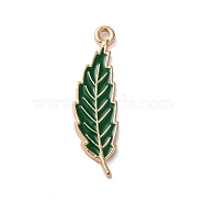 Thanksgiving Day Theme Alloy Enamel Pendants, Golden, Leaf Charm, Sea Green, 28x8x1.5mm, Hole: 1.6mm(ENAM-M002-03G-07)