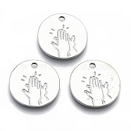 Alloy ASL Pendants, Cadmium Free & Lead Free, Flat Round with Gesture Language, Platinum, High Five, 18x1mm, Hole: 1.8mm(PALLOY-R134-15-RS)