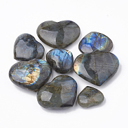 Natural Labradorite Home Decorations, Heart Love Stones, Pocket Palm Stones for Reiki Balancing, 25~60x25~60x9~17mm(G-T104-17)