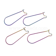 Ion Plating(IP) 304 Stainless Steel Hoop Earrings Findings Kidney Ear Wires, Rainbow Color, 33x13x0.7mm, 21 Gauge(STAS-L216-22A-RS)