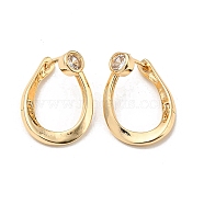 Brass with Clear Cubic Zirconia Hoop Earrings, Teardrop, Light Gold, 19x8mm(EJEW-B035-35KCG)