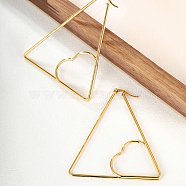 Stainless Steel Hoop Earring for Women, Real 18K Gold Plated, Triangle, 70x57mm(MC0462-3)