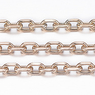 Ion Plating(IP) 304 Stainless Steel Cable Chains, Diamond Cut Chains, Soldered, Faceted, with Spool, Oval, Rose Gold, 2.5x1.7~1.8x0.5mm, about 32.8 Feet(10m)/roll(CHS-H009-22RG)