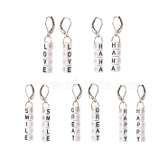5Pair 5 Style Acrylic Cube Letter Beaded Dangle Leverback Earrings, 304 Stainless Steel Jewelry for Women, White, 42~48mm, Pin: 0.6mm, 1 Pair/style(EJEW-JE04836)