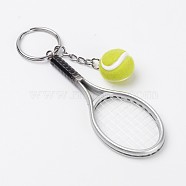 Tennis & Racket Acrylic Keychain, with Alloy Balls and Iron Key Rings, Platinum, 120mm(X-KEYC-L011-08)