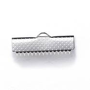 304 Stainless Steel Ribbon Crimp Ends, Rectangle, Stainless Steel Color, 10x25mm, Hole: 3x1.5mm(STAS-N0013-05P)