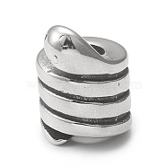 304 Stainless Steel European Beads, Grooved Beads, Large Hole Beads, Column, Antique Silver, 10x13.5mm, Hole: 5mm(STAS-G303-03AS)
