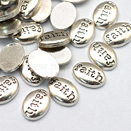Alloy Cabochons, Floating Charms, DIY for Floating Lockets Glass Living Memory Lockets, Oval with Word Faith, Antique Silver, 10x7.5x2mm(X-PALLOY-S048-046AS)