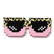 Cute Opaque Printed Acrylic Pendants, Glasses with Leopard Print Charm, Pink, 55x21.5x2.5mm, Hole: 2mm(MACR-L002-A03)