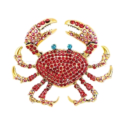 Ocean Style Alloy Rhinestone Brooch Pins for Backpack Clothes, Crab, Light Siam, 58x65mm(PW-WG140DD-01)